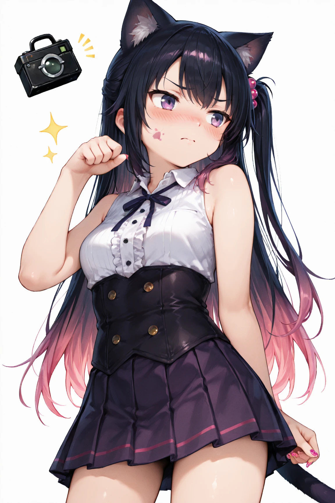 (small breasts:1.2), (perky chest:1.2), (pointed chest:1.2), (Pudding cake magazine cover:1.3),(from below:1.0),(shoot from the side:1.1),masterpiece, 1girl, Amazing Cleavage:1.1, thin waist, optimum,tmasterpiece,hight resolution,best qualtiy,hyper HD,super detailing,awardwinning,a 18yo cute girl,(The upper part of the body),anatomy correct,Beautiful Black miniskirt,garters,Gaze,Small face,bangss,holster,Beautuful Women,hands up,leg holster,Gaze,black boots,Cowboy Shot,cute face,a blond,Longhaire,Twin-tailed,Braids, Hairline,（scarlet eyes）,long eyelasher,Hanging eye corners,White skin of the, ((see through camisole:1.1)), ((Sheer nipples:1.0)),Rocket Tits,(Slim body),smile,seductive weak smiling,(with sparkling eyes and a contagious smile),little open mouth, Looking at Viewer,
