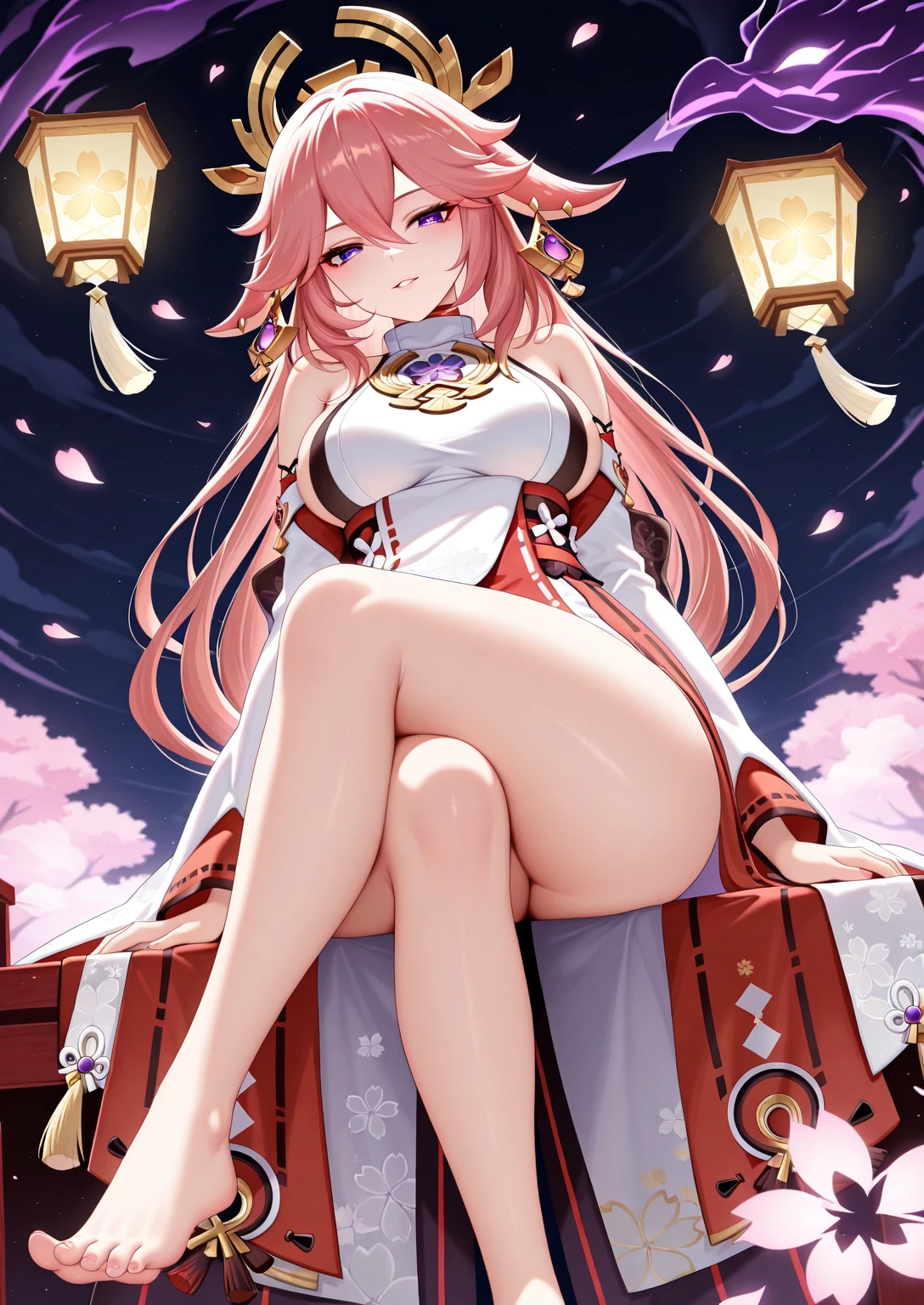 Genshin Impact,Yae Miko,girl,Laughing happily,Graceful figure,Elegant Chinese robe,The dignified and naughty elder sister,Pink,Second Dimension,Octane Rendering,masterpiece,Highest quality,Ultimate details,8K resolution