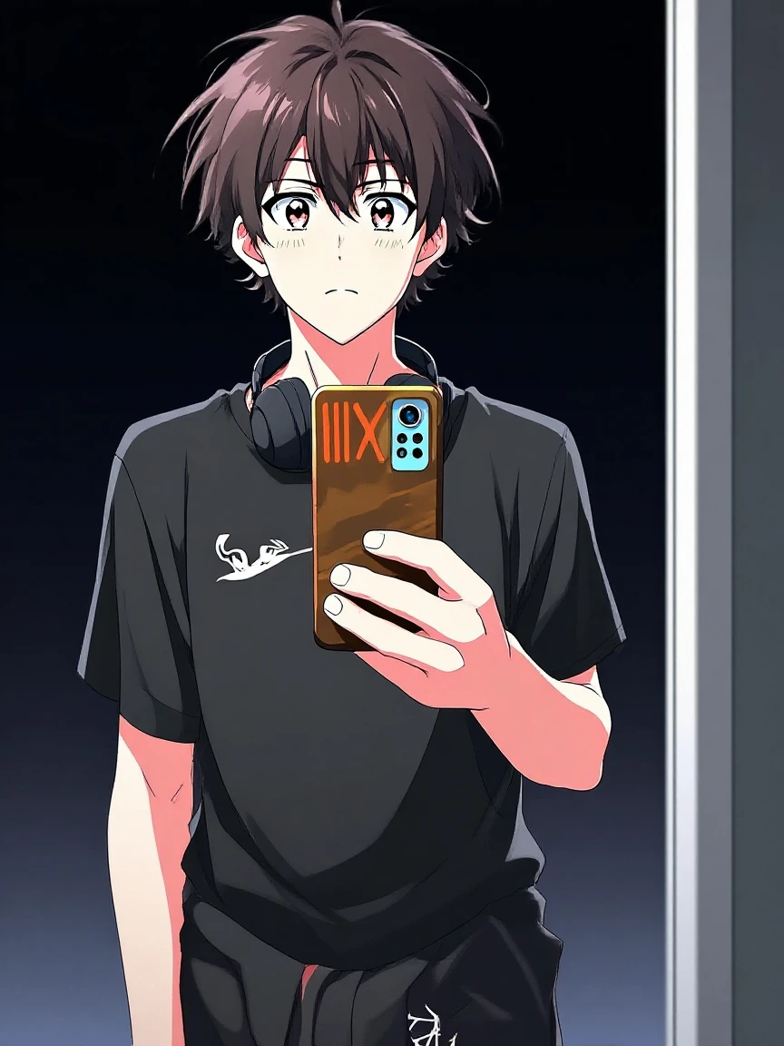 Holding your phone in your hand、Vulgar expression、Detailed illustrations、Ultra-precise expression、masterpiece、Highest quality、ultra High resolution、High resolution、Hiromitsu Takeda Style、White background、Simple Background、stand、whole body、1 young man、fat、Chubby、Glasses、hair over eyes、solo、stand、White Shirt、Otaku、