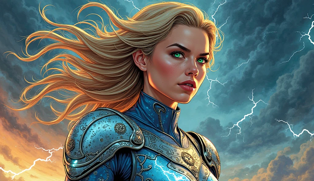 woman, (extremely detailed CG unity 8k wallpaper, hasselblad award winner), ((nsfw:-1.0)), beautiful intricate futuristic armor, dramatic pose, buff body type, full shot body photo of the most beautiful artwork in the world, small breasts, Scandinavian, blonde hair, long hair, blue eyes, professional majestic oil painting by Ed Blinkey, Atey Ghailan, Studio Ghibli, by Jeremy Mann, Greg Manchess, Antonio Moro, trending on ArtStation, trending on CGSociety, Intricate, High Detail, Sharp focus, dramatic, photorealistic painting art by midjourney and greg rutkowski