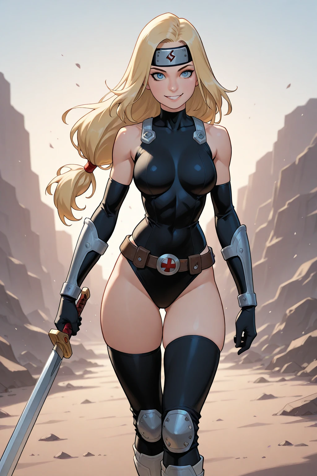 1girl (magik), absurd, close up, masterpiece, green eyes, long blonde hair with bangs, breasts, strong toned body, yellow and black bikini showing shoulders, highres, (skirt), looking at the viewer, solo, medium breasts, dark background, (thighs), working out, high tech gym, sweat