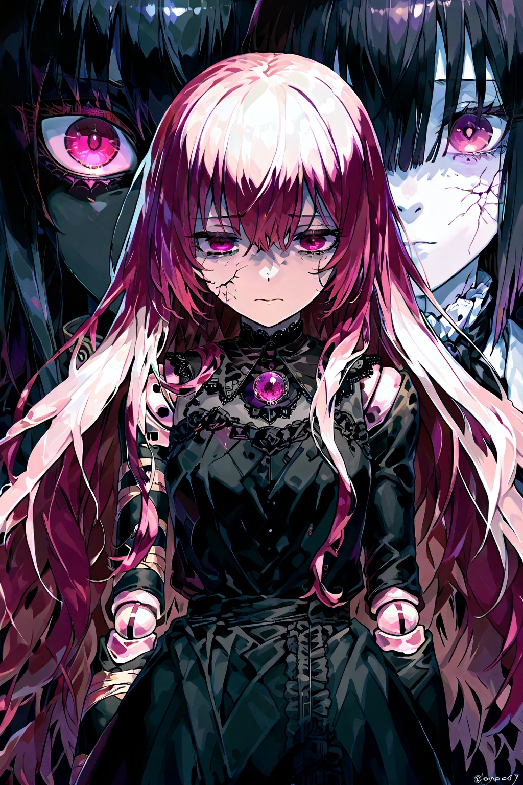 prey,lusting,Funk,grieves,The expression is desperate,Red is intertwined with black,scarlet,Abyss