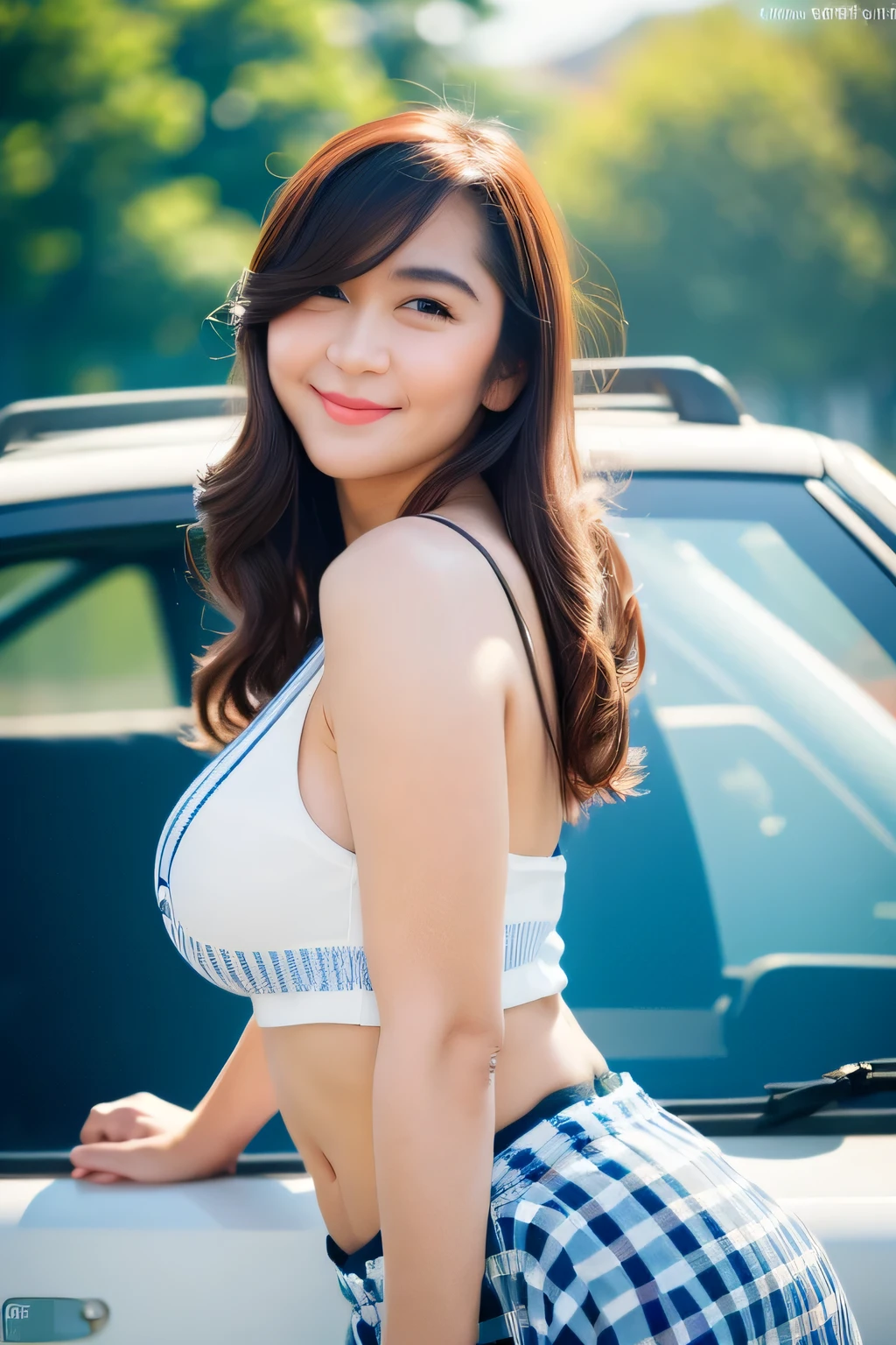 Arafe poses in front of his car in the parking lot., miura kentaro style, Sexy S100, Japanese actress, , Belle Delphine, Yoshitomo Nara, Miura Kentaro, Japanese Model, junko enoshima、Alfa Romeo in the yacht harbor、Woman flipping up tank top、Wearing jean shorts、Beautiful legs and sneakers,araffed woman in a hotpants posing in front of Alfa romeo, gorgeous Japanese model, blue hotpants and white shirt, translucent dress, 8k, Raw photo, top-notch quality,(masutepiece:1.2), exceptionally detailed RAW color photo, professional-grade photograph, (Realistic, Photorealistic:1.37), (highlydetailed skin:1.2), Ultra-high resolution, sharpness enhancement:0.9, Gradient:0.6, Ultra-detail,absurderes, Soft lighting, Sharp Focus, (bokeh:1.5), (20yr old:1.4),(Smile:1.2),(Large breasts:1.3),Japanaese girl, Girl in sexy hotpants、(very detailed beautiful face and eyes:1.3),(dense beautiful hair:1.3),(Double eyelids:1.1),(Soft breasts:1.2),(Japanese Idol:1.4),(white tanktop wear:1.5),(underboob:1.5),(Beautiful background:1.2),(out of yacht harbor:1.2),(makeup:1.2),Super cute girl gives herself upper body clothes、Show your,White Nipp Lifts,(action:1.4),nsfw:1.3 a stunning young ethereal figure