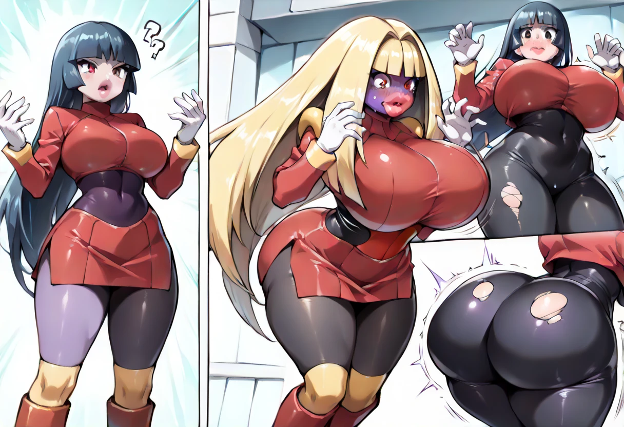 ((high res)), (Masterpiece), perfect anatomy, perfect shading, field of depth, (best quality), extremely delicate and beautiful, perfect lighting, detailed face, ultra cute face, cute, (cowboy shot 1.2), full body, (((2girls))), ((2 girls 1 and 2))

Girl 1: has long hair, fluffy hair, blonde hair, blue eyes, (blush), embarrassed, (skin tight suit 1.2), extremely tight clothes, medium breasts, perky breasts, ((wide hips)), (thick thighs), (chubby), pudgy belly, fat rolls, belly hang,

Girl 2: has short hair, fluffy hair, brown hair, green eyes, pale skin, (blush),(skin tight suit 1.2),  extremely tight clothes, medium breasts, perky breasts, (((wide hips))), ((thick thighs)), (plump), chubby belly, fat rolls, belly hang, she has a jiggly belly, 

future, spaceship hall, intricate background, detailed background, girls are standing next to each other,