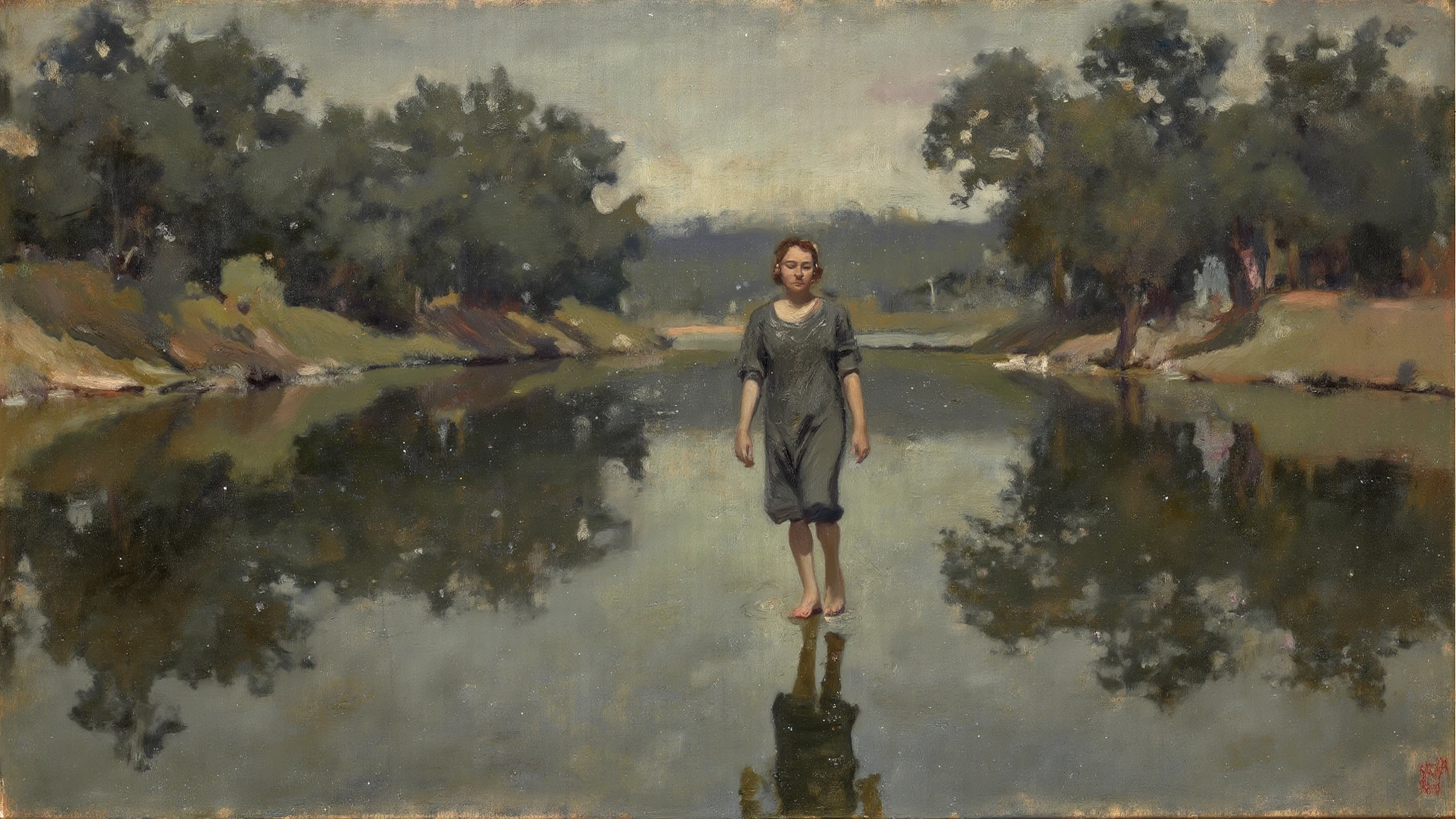 Oil painting, naked woman, maiden of the lake