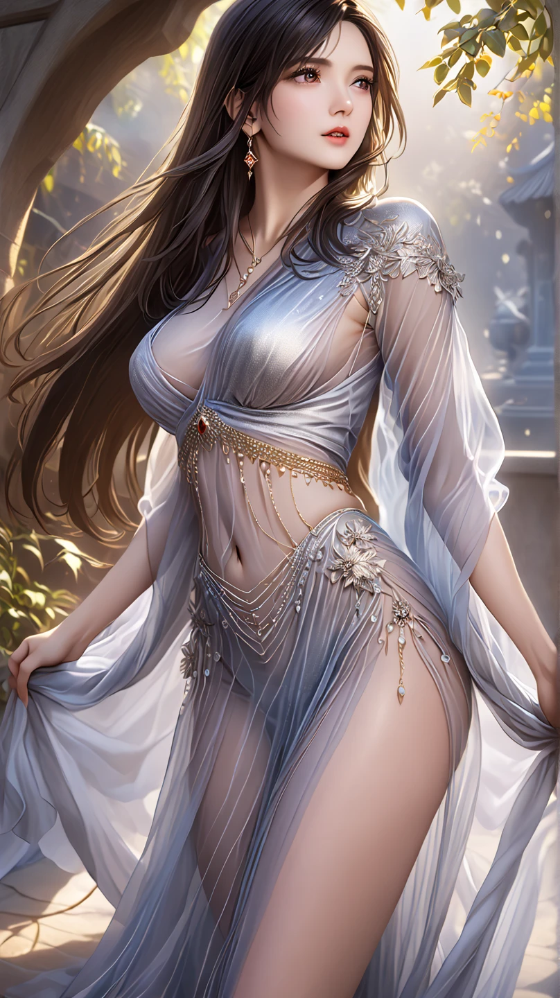 Full body standing painting bikini 2D black long haired girl side full body without sleeves standing painting ;Best quality on white background），Amazing，（A high resolution）Big breasts and big breasts（ultra - detailed）desenho，Beautiful color scheme Sexy poses
