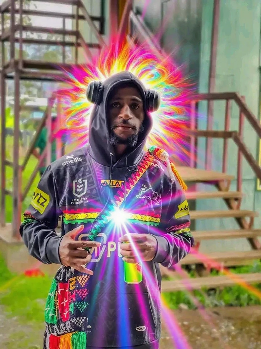 An award winning master piece photo of a cyborg man with psychedelic colors standing in a city street at night in the rain, wearing neon-colored glowing goggles, 8k, (high quality:1.1), (cinematic feeling:1.1), dark deep shadows, incredibly intricate detailing, art , (up close:1.1), from above, looking at viewer, (light sparkles:1.1), (chromatic aberration,:1.2) background with floating light artifacts