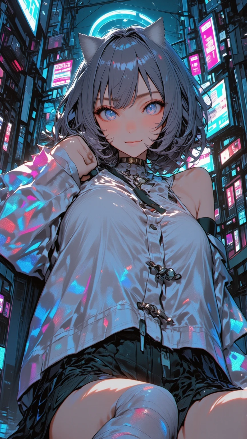 mummy-girl\(mummy,Full Body White Bandage, All Face Bandaged,My hair\(白いMy hair,bob cut,detail,shiny,is fine\),sitting on the ground,Big breasts,Watch Viewers/Beautiful sparkling eyes///.Background\(at alley,Harajuku\( Tokyo ,Japan\),At night, dark\).Quality\(8k,wallpaper of extremely detail CG unit, high resolution, top-Quality, top-Quality real texture skin, Hyperrealistic, Increase Resolution, RAW pictures, best Quality, highly detail, Wallpaper,The golden ratio,Highly Saturated Realism, bright color, dramatic lighting,  compelling stories , Atmospheric Scenery, Fascinating Visuals, exquisite details surrounding the Earth, Strong emotions,dreamy world with a kind personality\).landscape.vivid color
