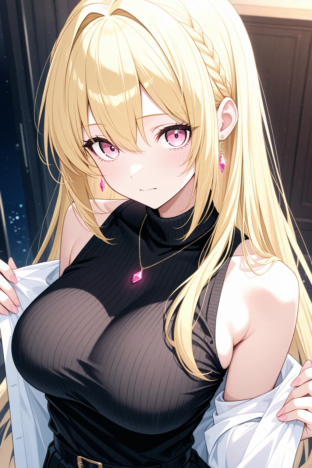 NSFW,((1 male and 2 females,doing tit fuck)),Bring nipples to nipples together,ffm threesome,breasts squeezed together,cooperative paizuri,breasts blowjob,breast in 1penis,silver hair,blonde,hair above one eye,pink eyes,tights, ((magical girl costume)),Detached sleeves,beret,ribbon,Heart Pendant,earrings,(masterpiece,Highest image quality,best quality)