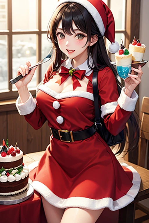 Komi Shouko、top-quality、Full limbs、complete fingers、Slender beauty、straight haired、Purple hair、Beautiful Large Breasts、(Detailed ultra-oily shiny skin:1.1)、oily shiny thighhigh、(Perfect bright red Santa Claus leotard:1.3)、((White High Socks))、Wearing a Santa Claus hat、((Wearing a Santa Manto))、Beautiful、A smile、Winter cityscape、shopping street、It's snowing、white Christmas、Christmas cakes are sold in stores