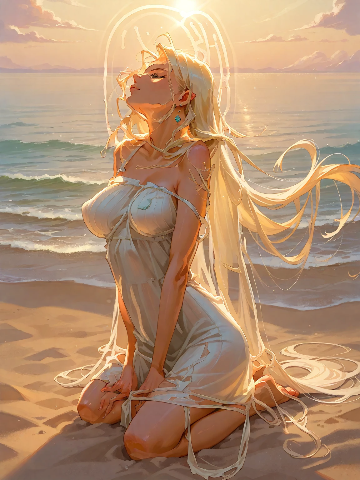 Create an ultra-detailed, best qualityer, high resolution masterpiece depicting Voluptuous alien gorgeous blondie nude woman, red long hair, blue intense eyes, nude woman, naked with fair complexion lounges sensually spreading legs wide open energia azul, high quality shading, photorrealistic,