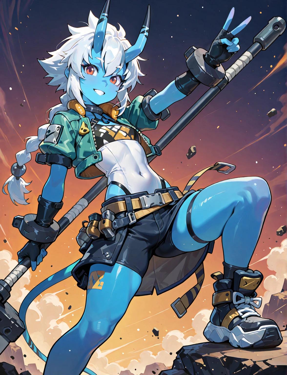 "(masterpiece:1.1), best quality, 
1girl, (traditional media 80s:1.4), (eyelashes:1.5), (:1.2), 
(intricate high detailed body:1.2), 
(silver hair:1.1), (hair slicked back:1.2), (short hair:1.1), (holy hat:1.2), 
blue eyes, 
( body:1.1), (:1.1), 
(happy, smile:1.2), 
(bikini armor, garter belt:1.2), (knight armor, armored boots:1.2), 
(fur:1.1), (ahoge:1.2), gloves, 
standing, (dynamic pose, action pose, leaning forward:1.2),
(upper body, cowboy shot, looking at viewer:1.1),
(daytime, grassland, outdoors:1.1)"