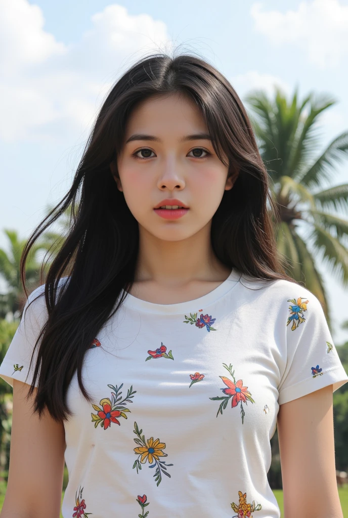 Indian girl in seoul south korea. She has a brown skin color