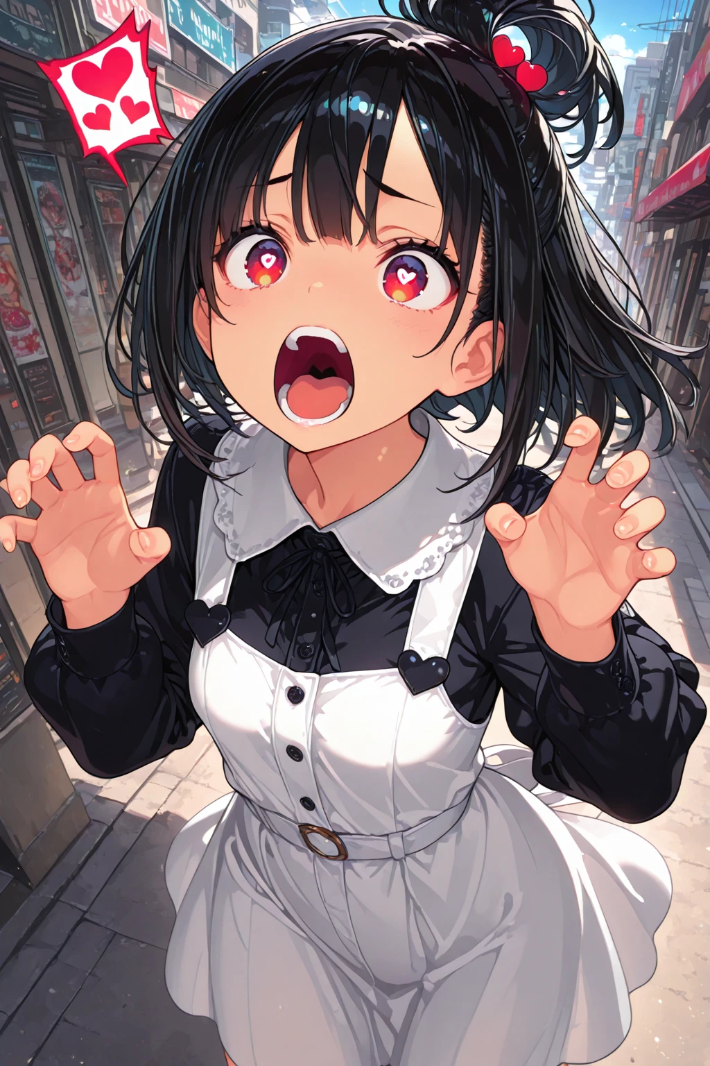 (throw_hand, pink vibrator remote switch in throw_hand, throw:1.2), Highest quality, Super detailed, masterpiece, Ultra-high resolution, 8K, Ridiculous, Cowboy Shooting, Blurred, One girl, Embarrassing, blush, Lovely, , With tears in her eyes and her mouth open, What saliva leaves behind, Wet skirt hem, Not wearing pants, Bulging of the vibrator cord, Vibrator with Garters, Subway car interior background, In a crowded group of women,Squirting、Ahegao、Ecstasy face,Black Hair、Maid clothes
