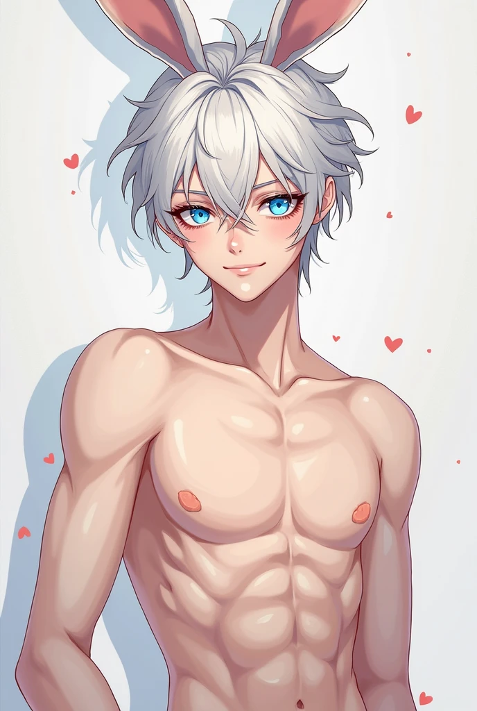 young male teenager, blue eyes, white hair, shirtless, sticking tongue out, dog collar, nsfw, naked