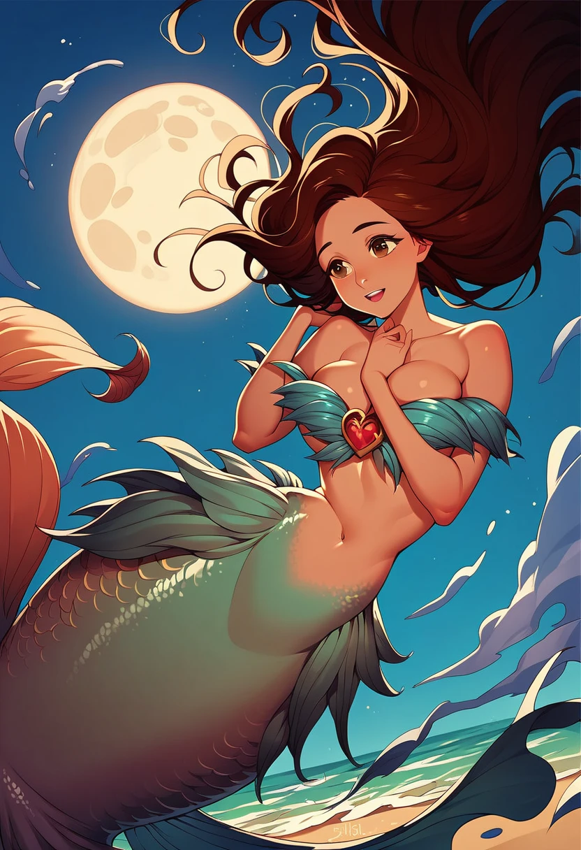 fant,antonella fant,1girl,long hair,blush,smile,multiple girls,navel,2girls,very long hair,closed mouth,nipples,closed eyes,white hair,nude,red hair,signature,dark skin,dated,hands up,completely nude,floating hair,colored skin,monster girl,facing viewer,hands on own chest,mermaid,<lora:antonellafant:0.8>,chibi