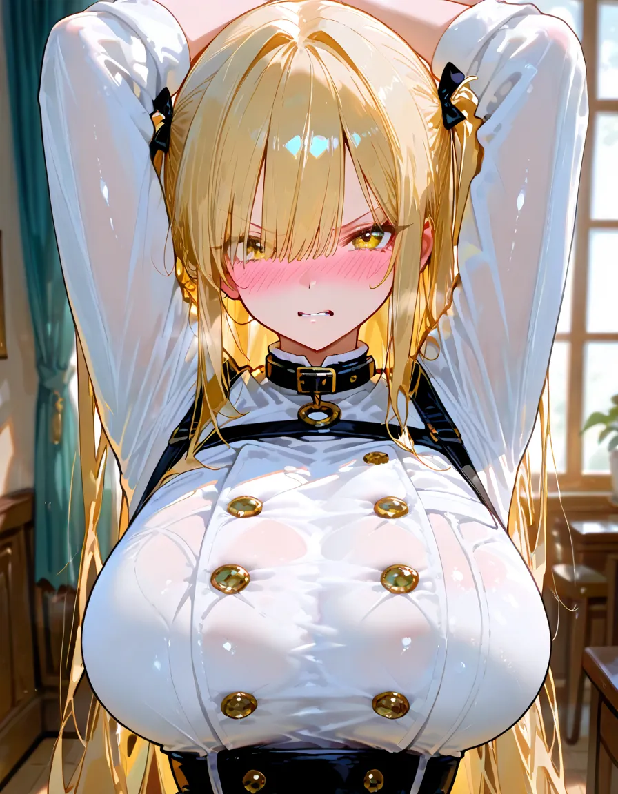 (nsfw:1.2), (((HHH))), a precious special eroticism porn scene, Express all her emphasized feelings through her facial expressions,
full color, ultra masterpiece, ultra high quality, photorealistic:1.3, ultra high resolution, described in ultra fine detail down to the minutiae, sharp, clearly, textured, depth of field, professional composition and lighting, (close-up shot),
sexy, sensual, erotic, eros, horny, sexually aroused, (panting), sticky slimy, (raw), shiny, glaring, rich, sexual ecstasy paradise, a flashy eroticism porn party,
top grade flashy:1.1 virgin killer courtesan, ((She is coming almost right in front of me)), (looking up and (enraptured:1.1 rapt:1.1 (half-open)) bedroom eyes to downward camera view)),
wearing ((fine gold color (shiny super reflective (polished:1.5) metallic polyester) flashy lingerie mini bodycon dress)), navel, (puffy nipples under the lingerie), (breasts spilling over the bra due to being tight), skindentation, Wedgie,
beautiful sexy face, detailed mouth:1.1, detailed too shiny lips:1.1, large firm breasts, oily wet translucent skin, blonde messy loose (updo) hair, gold simple necklace earrings,
((blush)), (((sweat))), a little particle sweat drops, (((steam))), ((sigh)), ((((drooling)))), (((((ecstasy))))), ((((orgasm)))), (((ahegao))), ((((cum on body)))),
ecstatic attentive escort service, energetically, ((blissful:1.5 ecstatic expression:1.1)), oral vagina, Drooling slimy tongue, She took a libido booster and her sexual energy has increased, Give me her special H service that captivates boys, handjob gesture,