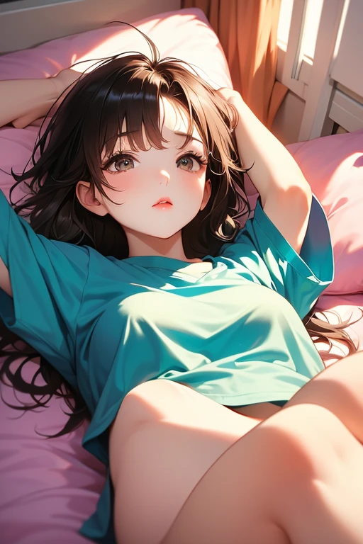 (masterpiece, top-quality, a beauty girl, Kawaii face:1.2), (Close-up Face:1.1), 8K, offcial art, Raw photo, absurderes, Student gym clothes、Buruma, Looking up at the viewer, slender, Teen, face lights, Film grain, chromatic abberation, foco nítido, Dynamic lighting, Cinematographic lighting、very slender body shape、Chest cleavage、Kneeling、Beautiful collarbone、Open mouth、Fog、Stretch your tongue、