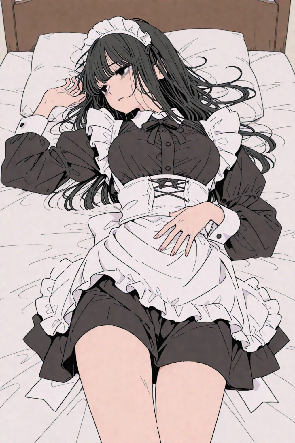 best quality, masterpiece, 1girl, black hair, yellow eyes, school uniform, indoors, lying, on bed, white socks,ruffle socks,toes, (close-up:0.4),bed sheet, pillow, <lora:sockWhoseNameIDont_v20:0.5>
