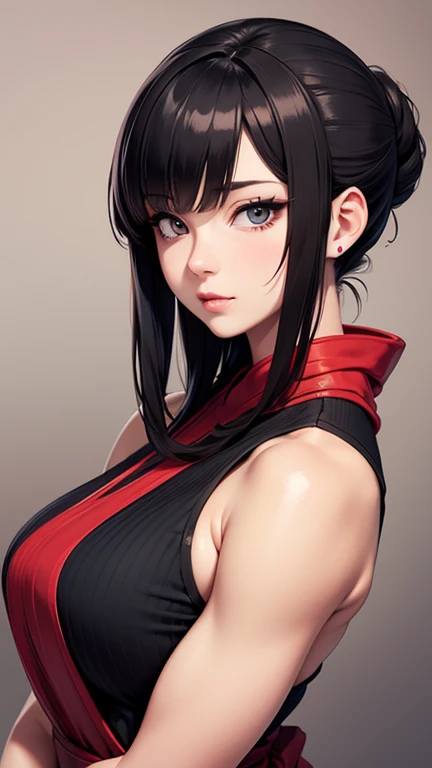 Mature big sister,Black long hair,Hair up,Red Hanfu,Showing cleavage,Show your shoulders,Beautiful black eyes,Extremely detailed,high resolution,Simple background