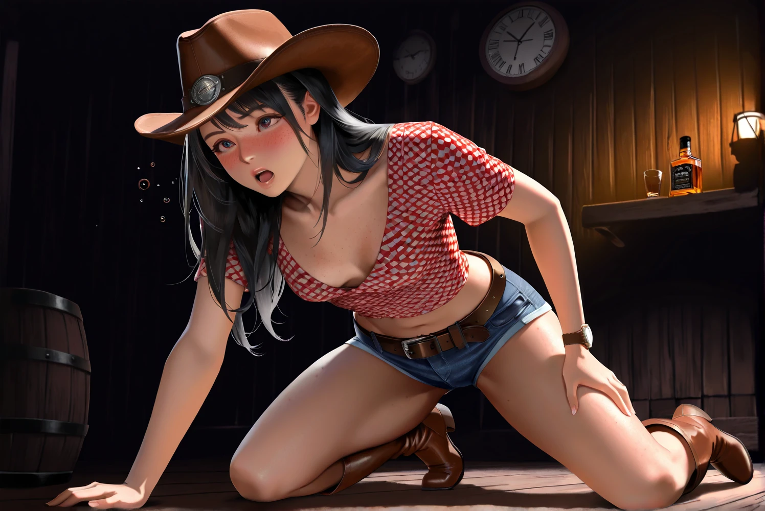 (high resolution, pixel perfect, gorgeous illustrations), (hyper quality, muste piece, etheric: 1.4), ((nsfw)), (cowboy shot), face focus, ((1girl)), (((boyish))), (((18 years old))), (hairy_woman), (((((punk))))), hot Rocker punk girl, ((((skirt lift, open stance)))), cool atmosphere, black hair, ((((very_short_hair, slicked_back_hair)))), (((piercing))), eyelid_piercing, nose_piercing, (((Exquisite face, orgasm))), blush, ((black_lips)), tattoo, ((((muscular_female)))), (ideal ratio body proportions, slender, small breasts), fighter, ((((school uniform)))), (((cameltoe))), shiny skin, gleaming skin, simple background,