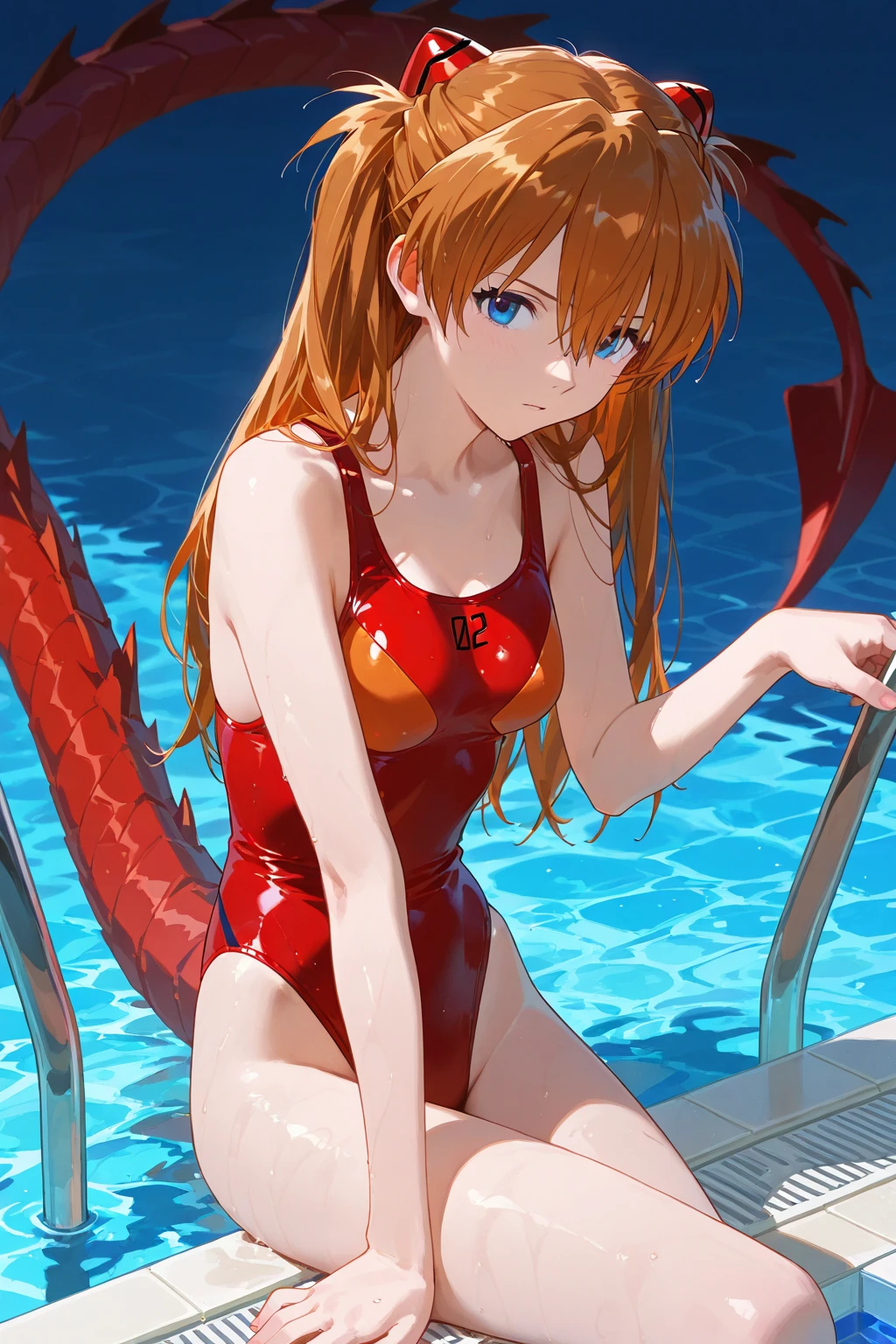 Tabletop, highest quality, Medium orange hair, Virgin-killing clothes, Large exposure of the chest, Big eyes, Cute Face, Realistic, Big Ass, Big Breasts, Her breasts and buttocks are completely visible, Woman bathing alone in a lake, first round, Slender body, Gorgeous sheer panties, (Mansuji emphasis), Wet body, Sit down, M-shaped legs, Showing off your crotch, Open your knees wide, (Nipple piercing)