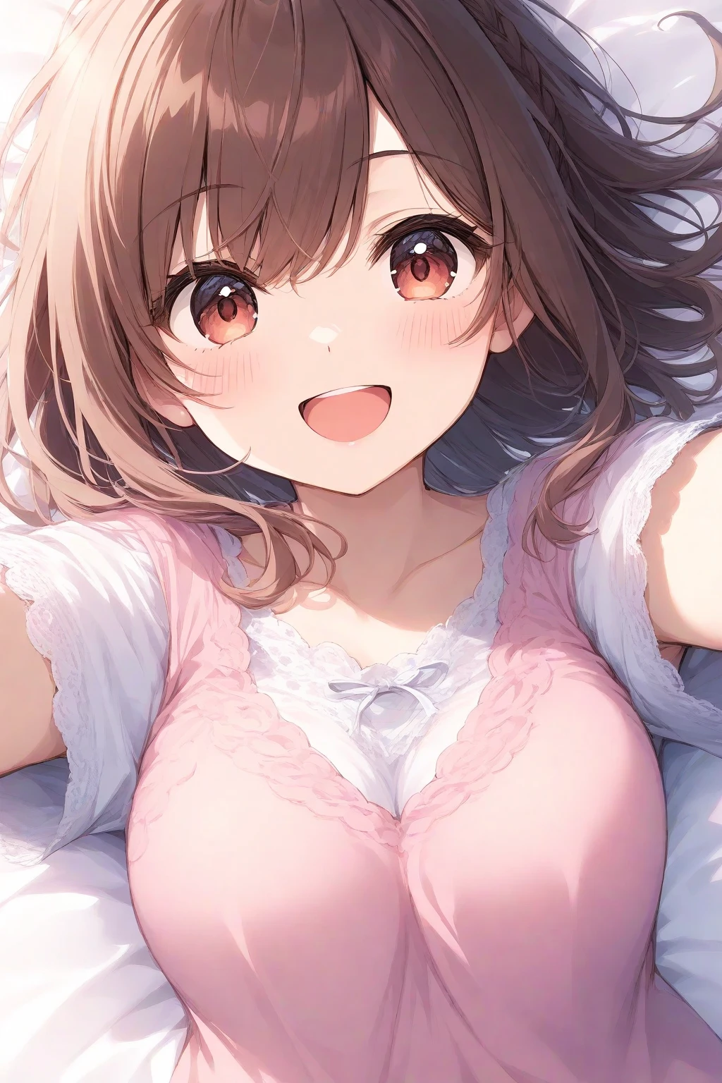 (8k, best quality, masterpiece:1.2),(best quality:1.0), (ultra highres:1.0), watercolor,
BREAK, 1 beautiful girl, (17 years old girl),Solo,(Cute:1.5),(Chibi:0.6),(kawaii:1.5),(Lori:0.5),BREAK,1 beautiful girl, (17 years old girl), Very detailed, colourfull, highest details, BREAK, (Huge breasts: 1. 2), Clear skin, Beautiful skin, Shy skin, 1 beautiful girl, (Brown hair:1.75), (Cat ears, Ponytail, medium-Long hair: 1. 2), (Light blue eyes, long eyelashes, Double eyelids: 1. 2),Solo,gleaming skin, Clear skin, Beautiful skin,(best quality face),(Top quality glowing eyes),(The best smile,:D:1.45), nose blush, sleepy, grin, open mouth,
BREAK, cute girls room,pajama,pants,(barefoot:0.5),close eyes,(sleeping:1.45),
BREAK,wakame,wakame,wakame,(Cowboy Shot,from above:1.4),
BREAK,(Blurry background:1.3),(absurderes, hight resolution, Super Detail Art),cel shading,Clear Color, Lonely optical effect, Beautiful pictures, Bright glow, mystic atmosphere,(Close-up of girl:1.1), Mystical light particle effect,manga influence, clean line drawings,