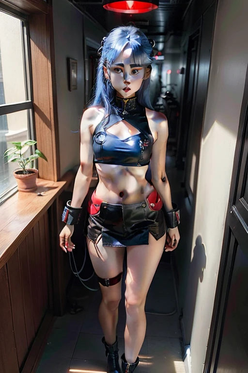 1girl, (nun:1.1), blue hair, messy hair, (braid), young female, ahegao, rolling eyes, black thighhighs, torn clothes, (veil:1.1), bare breasts, headback, view from the side