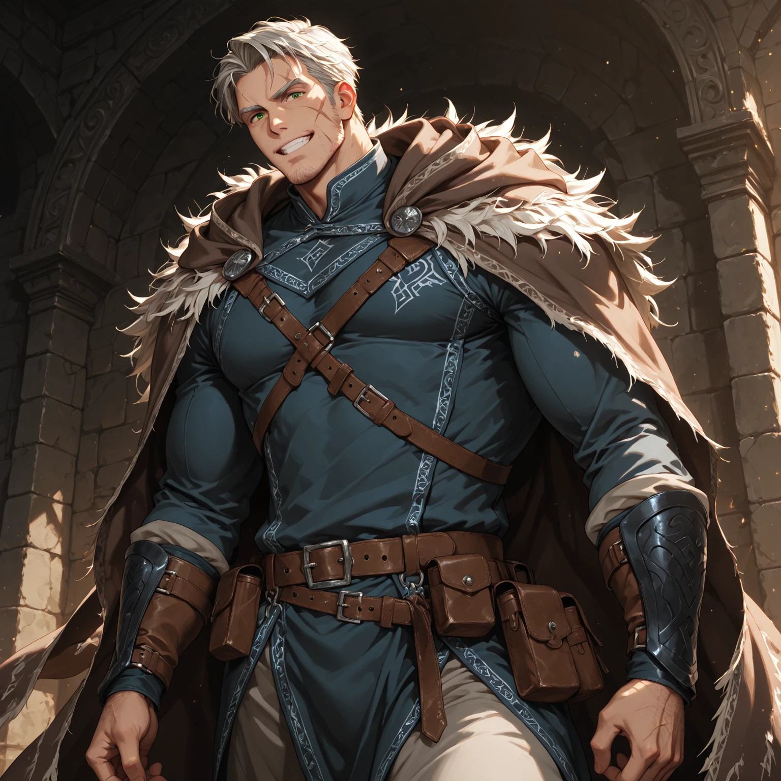 score_9, score_8_up, score_8, (((Single character image.))) (((1boy))) (((Dressed in medieval fantasy attire.))) (((This male character is sexy and virile.))) Generate a powerful male warrior for a fantasy setting. He looks like a male porn stare re-imagined as a powerful fantasy character.. He should look the part of a powerful, sexy hero who is an epic and powerful fantasy character. The background to the image is a dark and erotic dungeon.