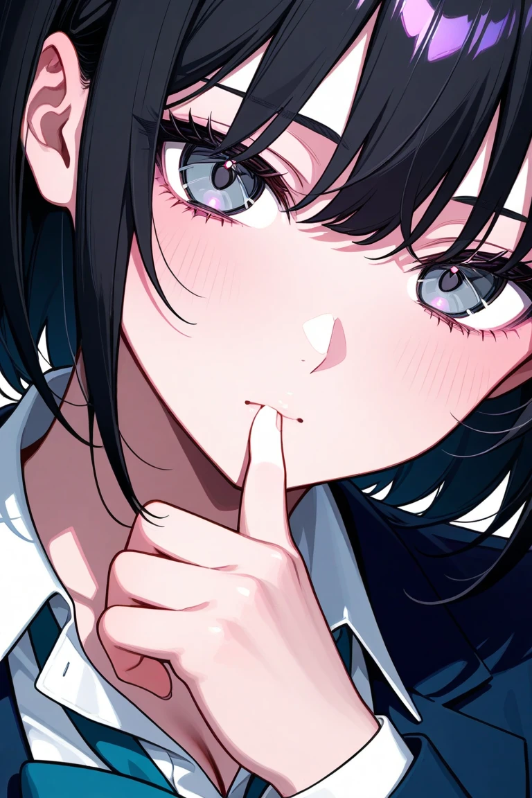 Highest quality, Soft Light, Ultra-high resolution,People Girls, alone, sexy, (Ecstatic face), (Purple eyes), Beautiful face in every detail,(High resolution detail of human skin texture), (Black long hair), break,Dress shirt,tie,Blazer uniform,Pleated skirt,Black Stockings,(Fellatio gestures:1.2), (Open your mouth:1.2),tongue,Sigh,Look into the viewer,Pull down your panties