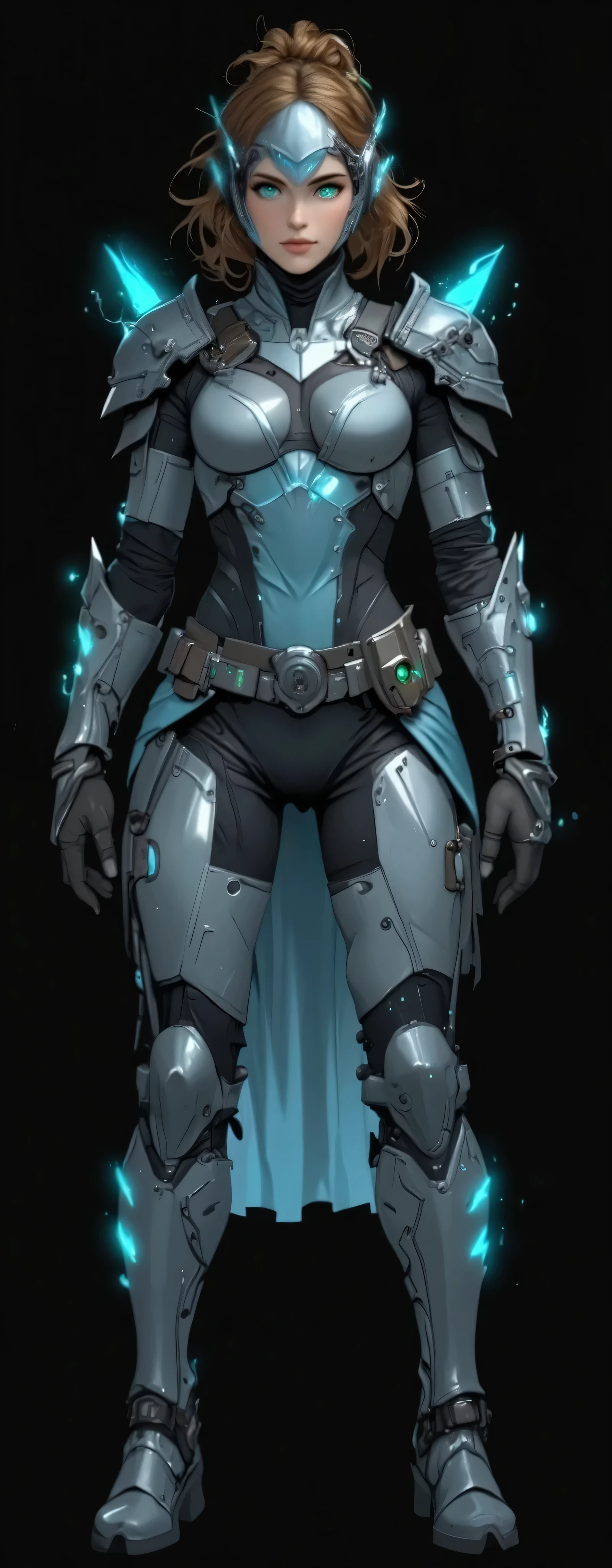 alexandra daddario,chargen_stylised_illustration,Front view,full body,character art,concept art,anime,sexy female,great body,female police knight,eagle wing concept,flying apparatus in her back,futuristic helmet,small energy wings shoulders,silver and blue,solemn look,energy accents,light brown haired,militar ponytail,light blue energy skirt,perfect composition