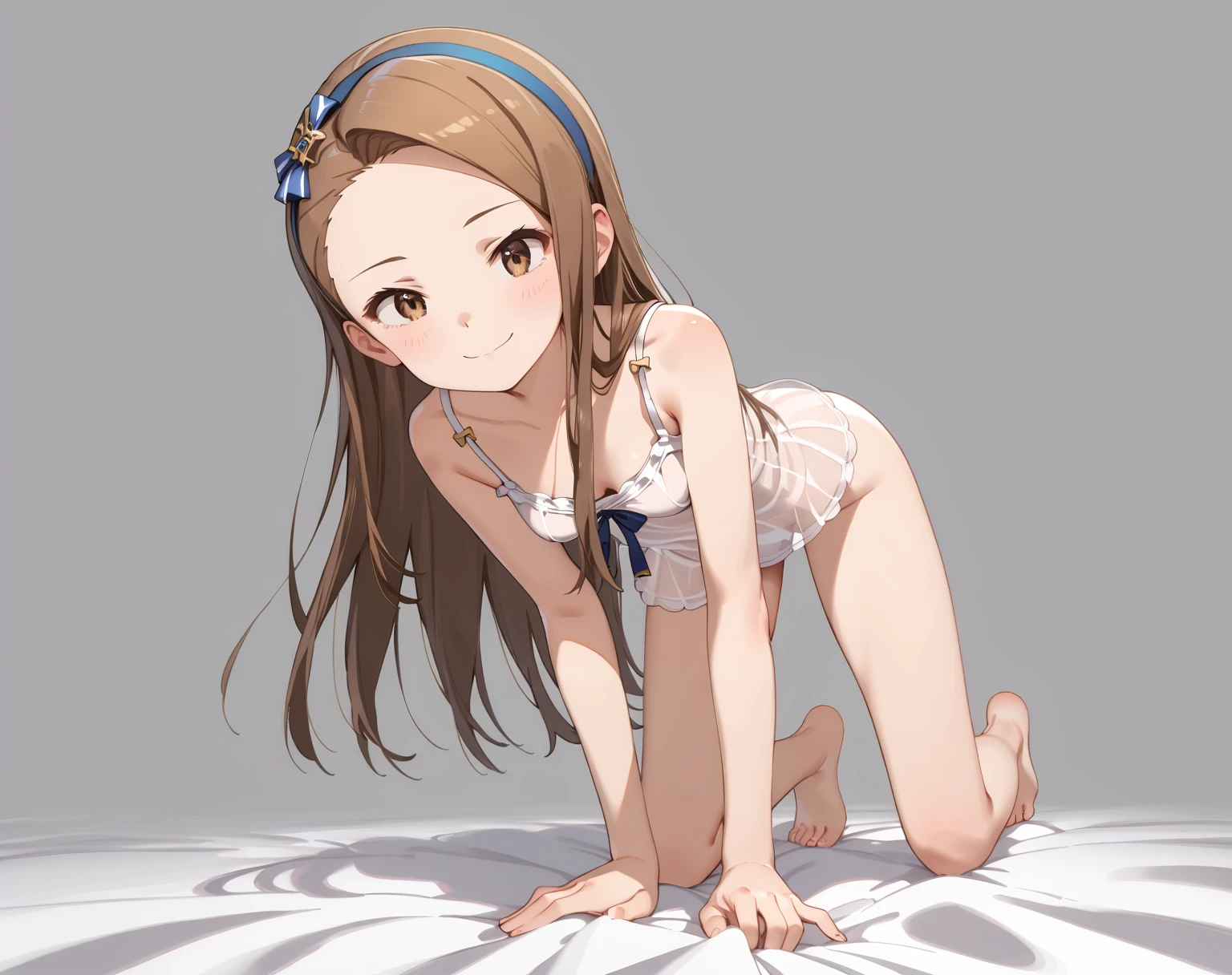 Girl, (light brown hair:1.5), (black eyes:1.1), (big eyes: 1.1), (sagging eyes: 1.5), (very long hair:1.1), hair between eyes, (flat chest:1.3), (straight hair), very short, only , droopy eyes, 11 years old, (short height:1.8), young face , smooth straight hair, locker room, (Naked: 1.5),nipples are visible,pussy are visible ,(not wearing anything:1.5),flat chest,curvy,