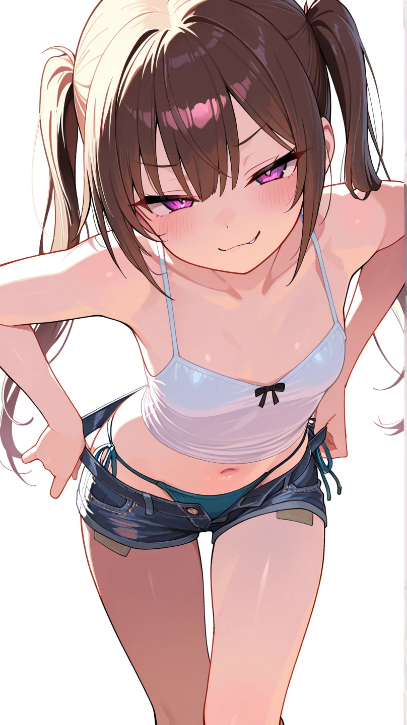 1girl,solo,yuuki mikan,, ,brown hair,, ,1girl,,,small breasts,,open mouth,,cowboy shot,,(spoken heart),outdoor,,looking viewer,,bike shorts,