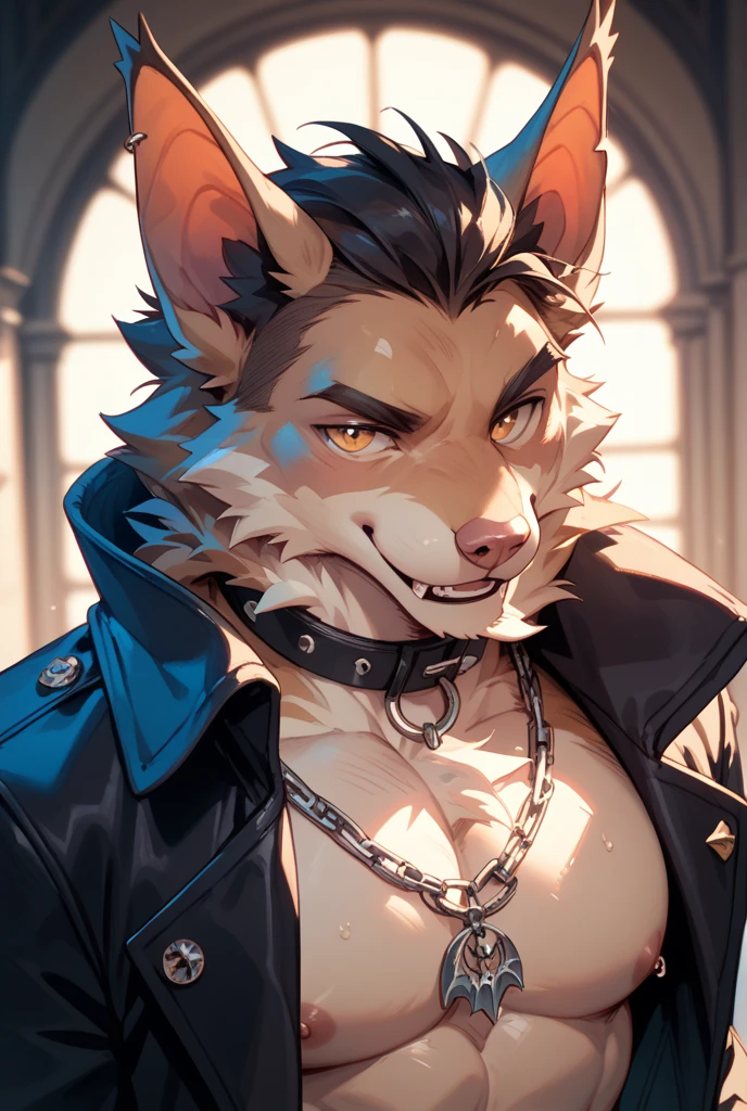 close up, furry, anthro, giant werewolf,wolf ears,wolf tail, dark grey and white fur, messy fur, neck floof, yellow glowing eyes, razor sharp teeth, muscular body, handsome, monstrous, tall, holding leash connected to dog collar, alone, wearing a red dog collar with dog leash, dog muzzle, tight black boxer shorts with giant bulge, body covered in scars, pawpads, black pawpads, best quality, 4K, UHD, masterpiece, black background,