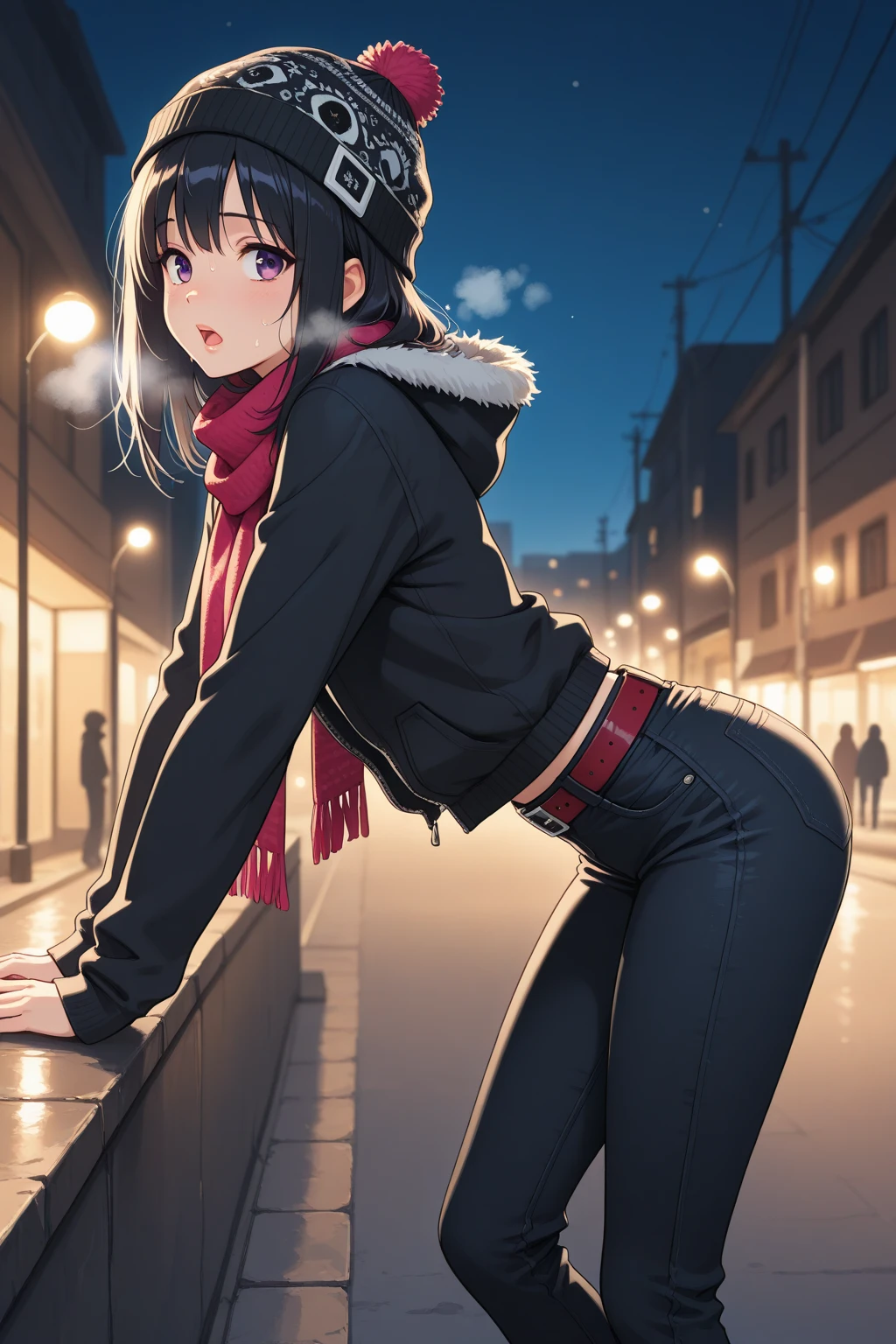 ((velocity)),Attacked by farts, (((Women farting))),(girl farting while walking outside in the snow )),((bitting her lips),(walking at street),frowned,blushing,velocity,(a female just got home from work), (wearing a ribbed sweater dress),(thighhighs),(stand facing the screen),(her buttt facing the screen) (short hair brown hair),(Asian woman),(street),( night),(masterpiece:1.2、top-quality)、(the Extremely Detailed CG Unity 8K Wallpapers、ultra-detailliert、Best Shadows),(The best lighting、extremely delicate and beautiful)、depth of fields、