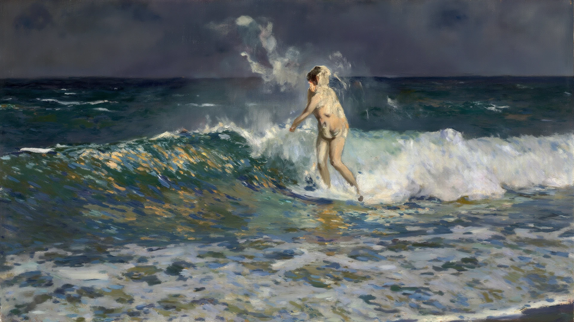 A naked girl, castaway, background a beach, oil painting, beautiful vagina. Spread eagled