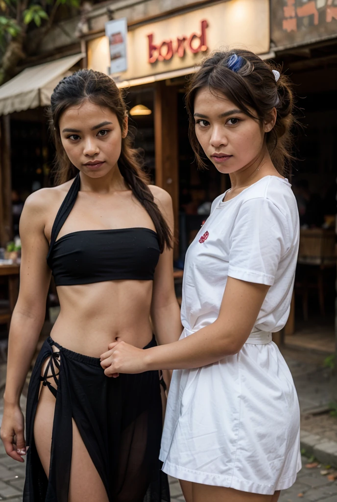 ((Best Quality, 8K, Masterpiece:)), Focus, realistic, A stunning high-resolution, vibrant photograph of 13 old young asian girl wear sport tanktop and cute shorts,jogging,surrounded by men, multiple men, men embracing her shoulder ,sexy aura, erotic mood,at indonesian street sidewalk , indonesian streets backdrop,realistic photo, full body shot,The background is slightly blurred to keep the focus on her, creating a beautiful bokeh effect. soft sunlight filtering through, front view,btlowerpant, lowering pants,