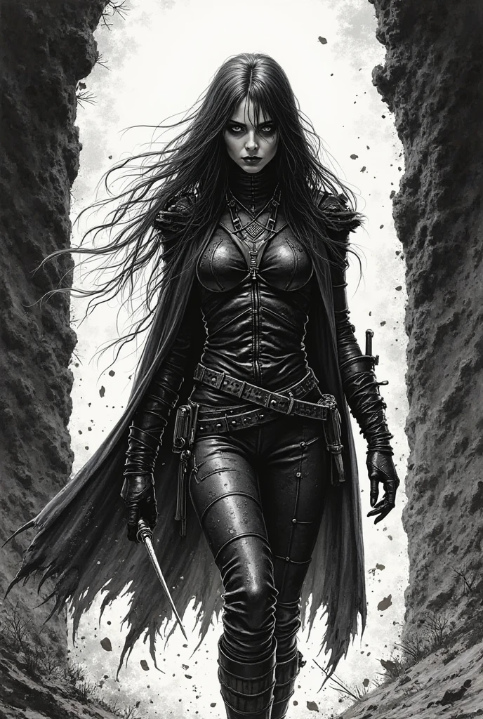 {{portrait, dutch angle}} {{Artist: moshimoshibe}} 1girl, solo, toned female, mature female, medium breasts, black hair, braided hair, long hair, golden eyes, lips, black armour with, black cape, angry, outdoors, swamp, ruins, looking at viewer, standing, fog, medieval fantasy, scar, scar over eye, cigarette, smoking, day, blood on face