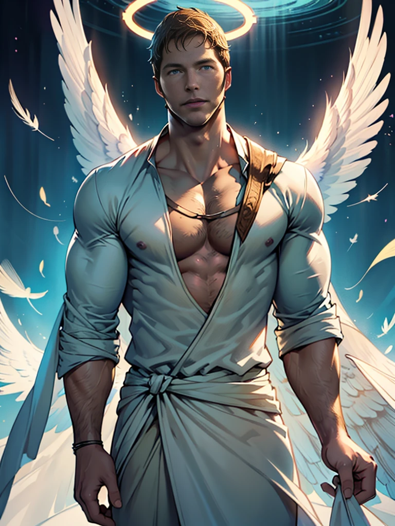 nsfw 32k,masterpiece, best quality, detailed face, natural eyes,1man, solo mature man, muscled and mature, stephen amell as an angel , totally naked wearing a see thru transparent robe , wearing 2 very big angel's wings , showing muscles and cock ,floating and flying in the sky with clouds , full body, intricate Detailed background