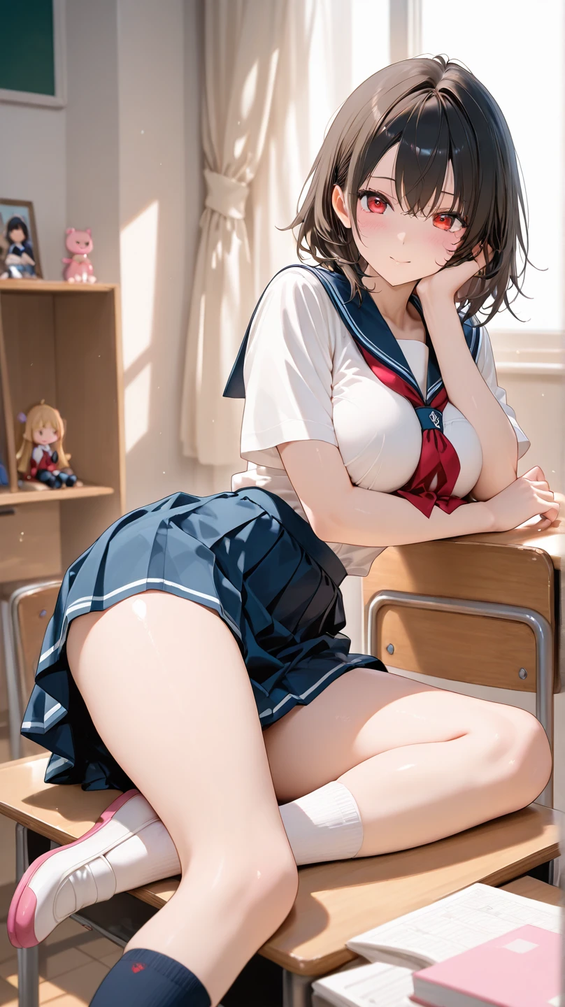 Japanese women, (smile:1.05),Browsing Caution、8K,Highest quality, masterpiece, Very detailed, 超High resolution, Realistic, RAW Photos, , Absolute Resolution, Complete limbs、Complete Anatomy、Perfect beautiful skin、cute女の子1人,cute女の子 、(smile:1.2)、Lolita Girl、(school uniform:1.3)、(Sleeveless shirt:1.1)、 ((If you raise your right hand above your head, you can see your armpit.))、((((左手でプリーツスカートを掴んで捲るとWhite lace pantiesが確認できる))))、Accentuate your thighs、cute女の子、 Japanese Girls、(bedroom:1.2)、Mix 4, (16K, Raw photo, Full body portrait、Best image quality, masterpiece: 1.45), (Realisticな, Photorealistic: 1.37 Two Girls, cute, Professional Lighting, Photon Mapping, bedroom, Physically Based Rendering, Dark brown long bob hair,Beautiful, well-groomed eyes、double eyelid、With a girl, (((Sleeveless shirts worn by Japanese high school girls、Pleated skirt with black check pattern on white background、Dark blue short socks))), Highest qualityの写真, High resolution, 1080P, (Clear Face), (Detailed face description), (Detailed hand description), (masterpiece), masterpiece、Rich details、(Beautiful Faces)、(Highest qualityの写真)、(Detailed eyes)、 in front of you、Thin clavicle、((Slim and large))、(((日本はSleeveless shirtを着る)))、((Pure Idol))、((明るいbedroom))、(Shot from random perspectives)、(((White lace panties))),smile、Drawing the whole body from the knees、No nasolabial folds、(((Large firm breasts:1.2)))、Firm big ass、Two arms and two legs、(((from the front:0.4)))、bare hands、Symmetrical eyes、
