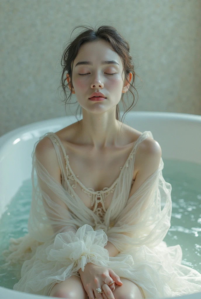 (((Lie down))), (((WATER SPLASH))),  (((MALAY HIJAB GIRL))), (realistic, photo-realistic:1.4), (1girl),a FLAT CHEST, FLAT CHEST, wearing transparent lingerie night dress, hand on hips, ((HEAVY NIPPLES)), (( TRANSPARENT )), (( SADNESS )), (((TEARS))), (((WHITE LIPS))), (((Fluorescent WHITE))), (((FLAT CHEST))), (((FLAT CHEST))).