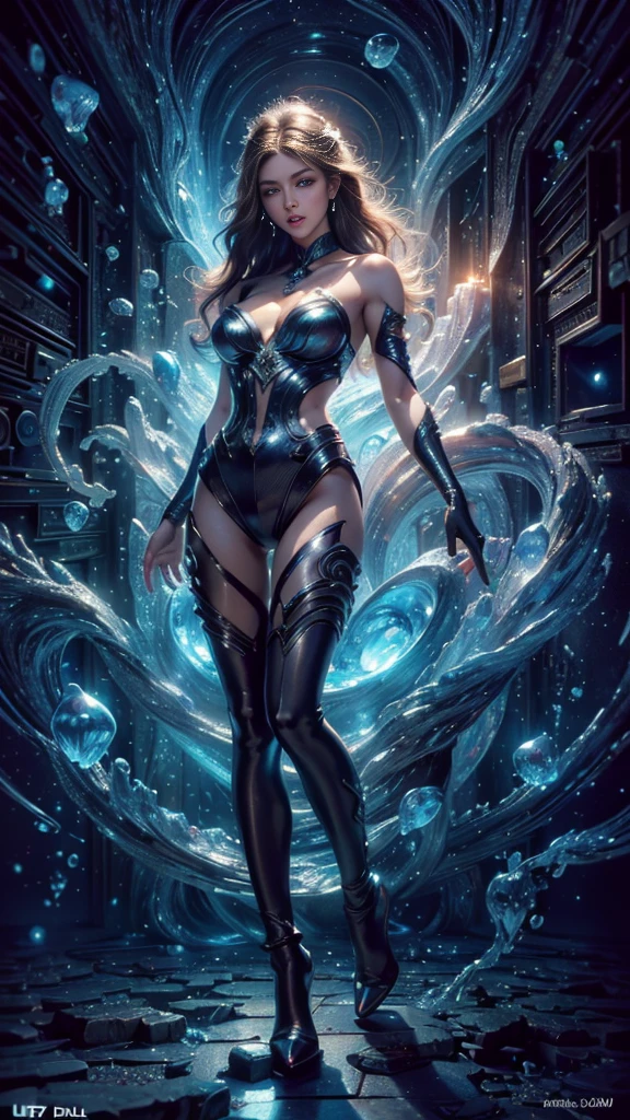 (posing for act:1.5), (masterpiece, best quality, perfect face, beautiful and aesthetic:1.2, dynamic angle, highest detailed face), (beautiful female elf sorceress, long messy hair, (silver hair:1.3), (purple eyes:1.2), huge breasts, narrow waist, perfect fit body), shapely butt, (thicc tights:1.1), (flawless porcelain skin:1.8, paleskin:1.4), (inside dark desolated cave), (dark blue theme:1.2), (blue aura:1.2), (blue energy magic swirling around:1.4), floating hair, (extremely detailed eyes), detailed skin, skin pores, enchanting gaze, full body portrait, cinematic lighting, darkness, dark scene, (dim light), mute lighting, dimly lit, looking at viewer, seductivepose:1.4, full shot, (solo:1.4), (high quality, CG, 4k, extremely detailed, hyper realism, dramatic light, sharp, HDR)