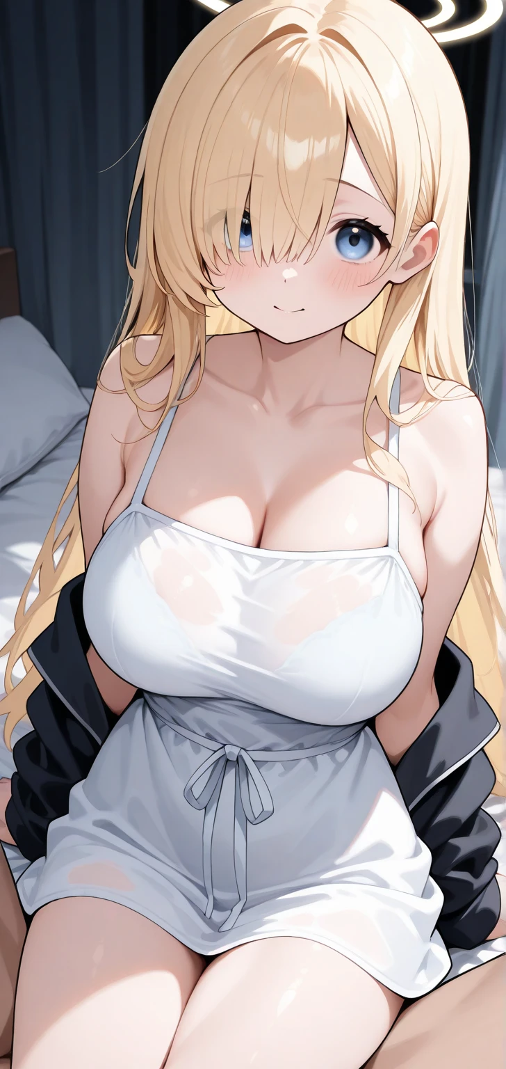 (masterpiece, 最high quality, 超High resolution, Very detailed), (Realistic:1.1, photoRealistic:1.4), Perfect illustration, Perfect lighting,, Hair in perfect detail, Perfect and detailed face, Perfect collarbone, Perfect body,Juicy breasts, Perfect Thighs, Beautiful feet, View your viewers, 1 Girl,Perfect Face, (Perfect Anatomy, Anatomically correct), Symmetrical face、Baby Face、((Shiny Hair)),(In a hotel bed),(かわいいsmile, smile)、Sexy Body、(masterpiece),(最high quality:1.3),8k,Very clear,(Ultra-realistic), One Girl,((Straight Hair)),((Large Breasts)),Wide Hips, ((Juicy lips)),((Double large eyes)),Captivating woman,(((非常にLarge Breasts)))、(high quality, High resolution, Fine details), Realistic, Cozy atmosphere, Elegant style woman, (((Beautiful naked), ))alone, Curvy Women, Blonde, Long Straight Hair, (Detailed eyes:1.2), smile, blush,Shallow depth of field, Soft Focus, Dreamy atmosphere, Soft and warm texture,Cleavage