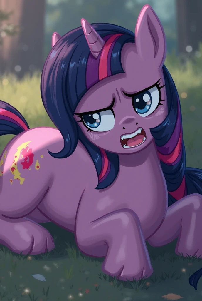 rating_safe, score_9,score_8, hoovesart, anthropomorphic young tiny twilight sparkle in school-girl uniform kneeling on empty marble palace floor in front of throne, small breasts, shocked expression, pinprick pupils, twilight tentatively handling huge equine penis, equine dick dribbling precum, precum dribbling from equine penis, empty marble palace tile floor background, ((giant equine penis)), view from aboce
