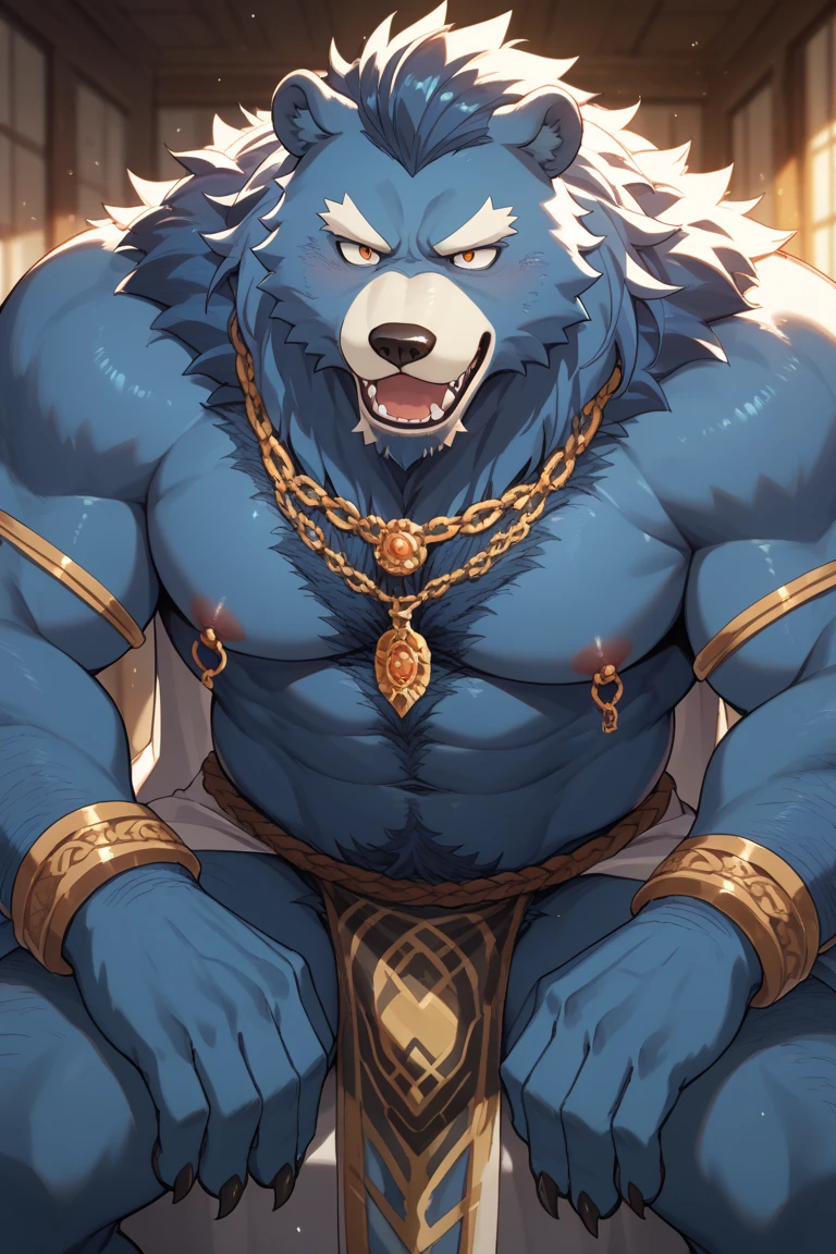 solo, anthro, furry, furry male, skunk,((short fur,furry, shaggy fur, opaque fur)), (skunk print), black pupils, white sclera, black body, black fur, black muzzle, black fur on face, indigo eye, big skunk tail, detailed  fur, detailed face, detailed eyes, (Mayan clothing, Mayan neckpiece, Mayan bottoms), Mayan temple, lots of pillows and soft surfaces, (by null-ghost,by raccoon21, masterpiece, high quality, hi-res, 8k, hd, dark), standing, offering hand to viewer, looking at viewer, day, gentle expression, musclegut skunk man, muscular, big belly, fat belly, obese belly, pillowy pectorals, soft pectorals, big pectorals, weight-lifter build, broad shoulders, black fur, indigo eyes, pink pawpads, mid 30s, relaxed, lazy, indigo smoke, white Mohawk,