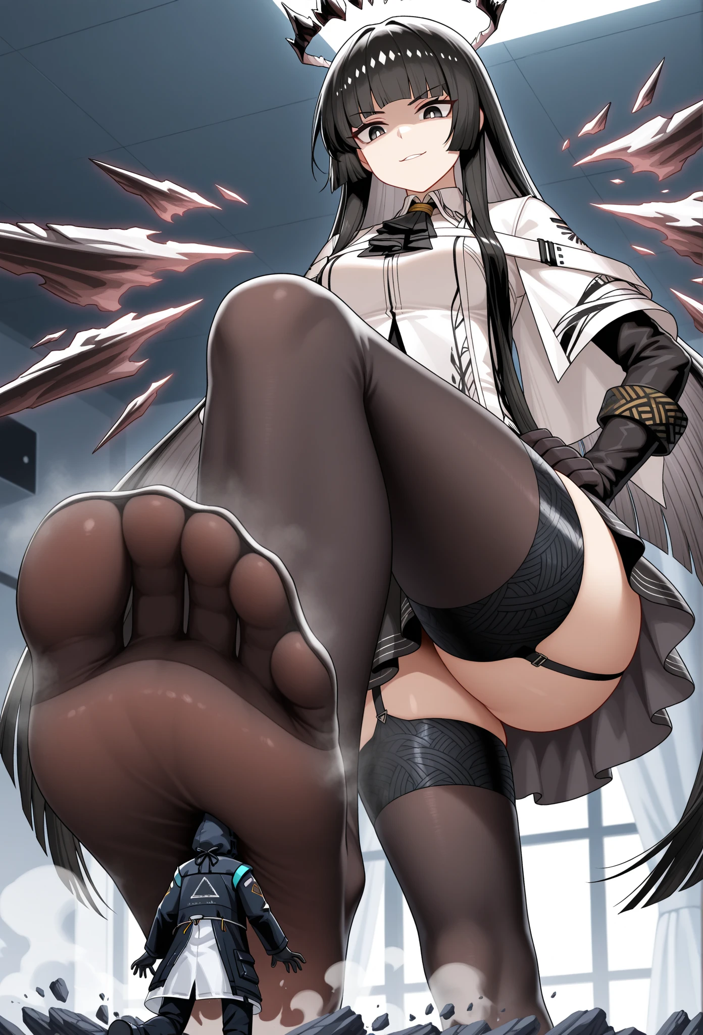 masterpiece, best quality, game_cg, incredibly_absurdres, bishoujo, long hair, straight hair, hair slicked back, blunt bangs, ahegao, red eyes, rolling eyes, large breasts, barebreast,barefoot, bare_legs, arms behind head, armpits, legs_up, show foot,, ballgag, triple_penetration, bdsm,tied_up_(sexual)
