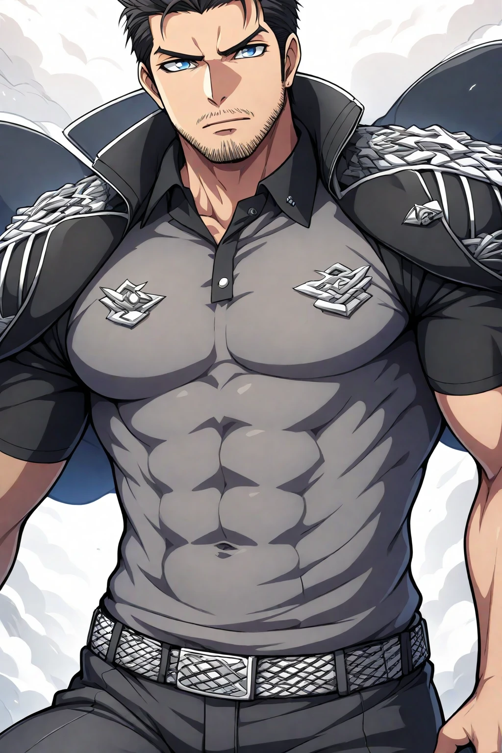 tmasterpiece、adulte、1 homme, voyageur du nord、super muscular, homme puissant、devant、30 ans、(cheveux noir)、Pantalon noir、torse nu、long cheveux brin, dark blue eyes, Proud and determined look、Winks、Eyes drawn in detail、un bel homme fort、snow-capped mountains、Starrysky、Mystical Light、dramatic light、Cinematic power、