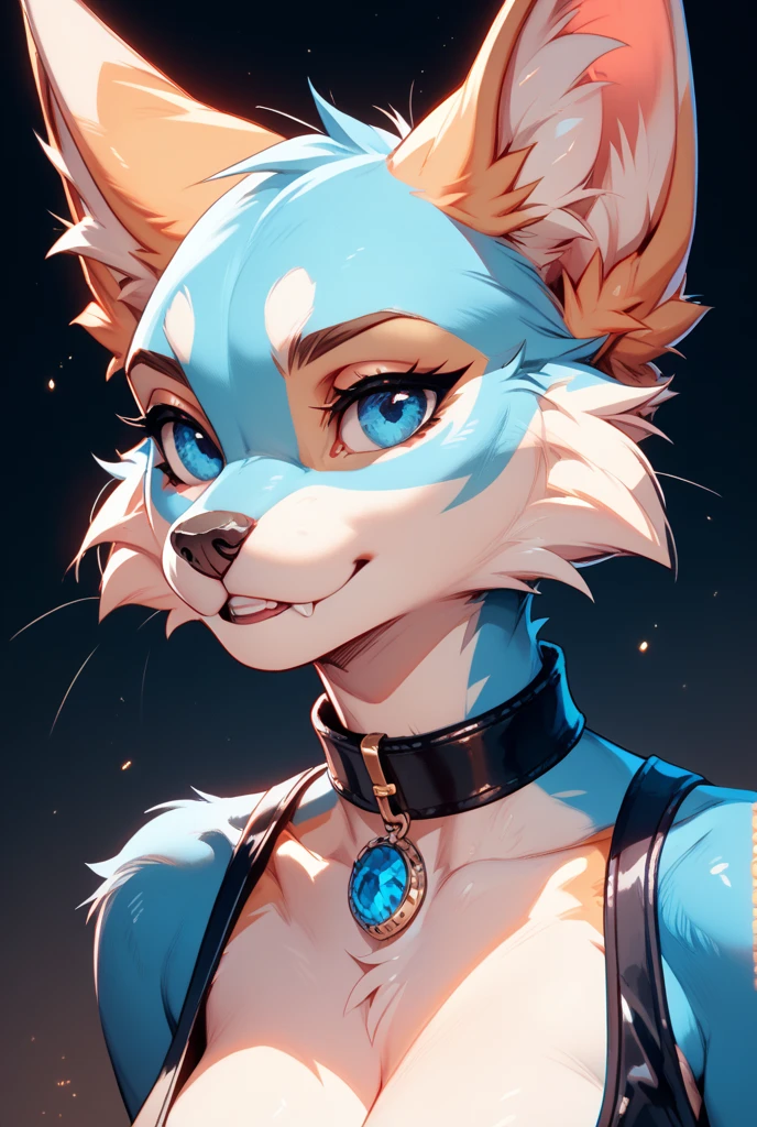 masterpiece,best quality,1girl,solo,piratetawna,two-tone hair,ear piercing,detailed eyes,furry,short hair,green eyes,jacket,cleavage,crossed arms,looking at viewer,smile,forest,cartoon style,<lora:tawna-15:0.9>,