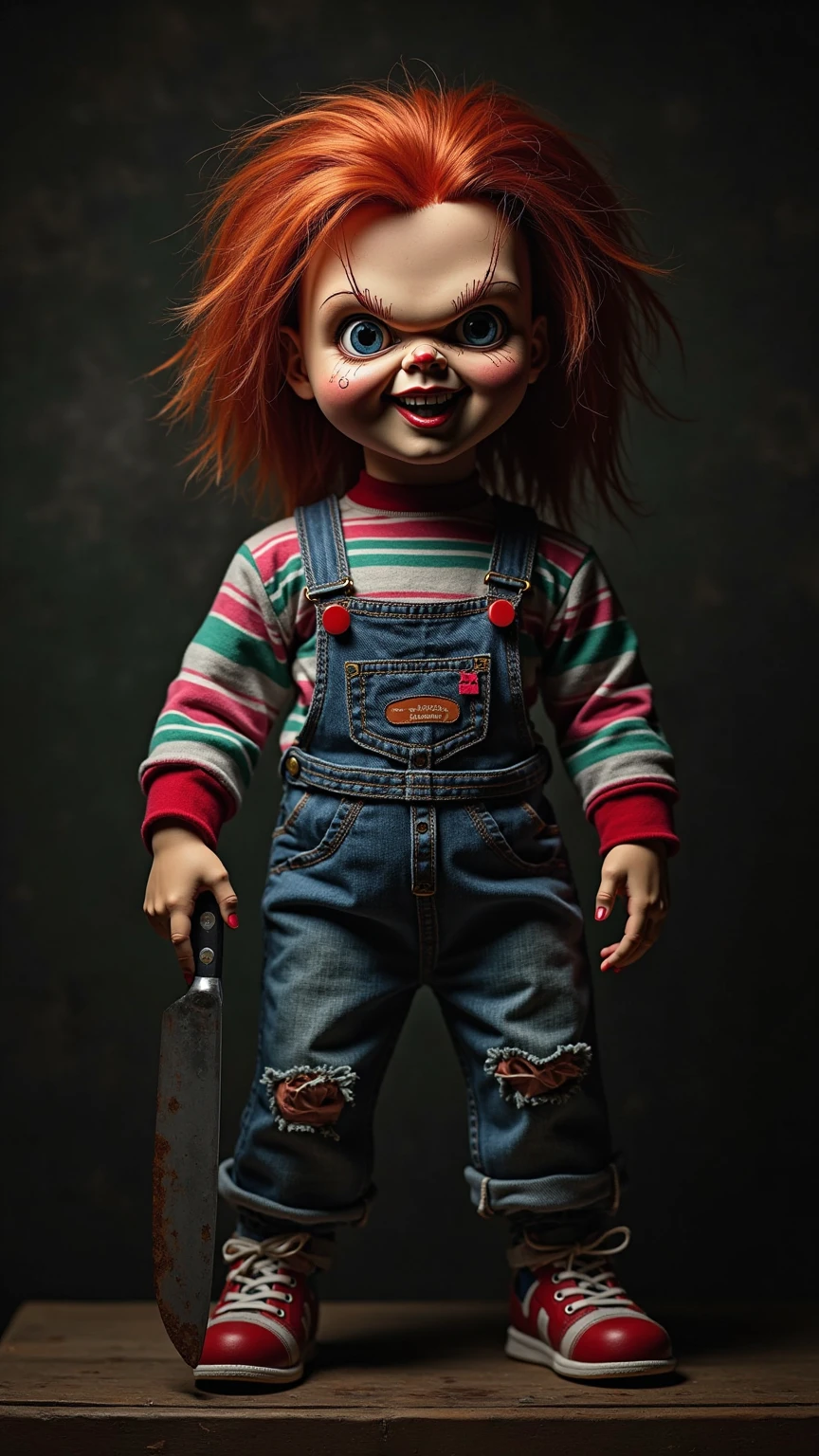 raw photo, very detailed, cute chucky a male, felt, felted, handmade <lora:Chucky_protogen:0.6>, photography, model contest, realistic, front view