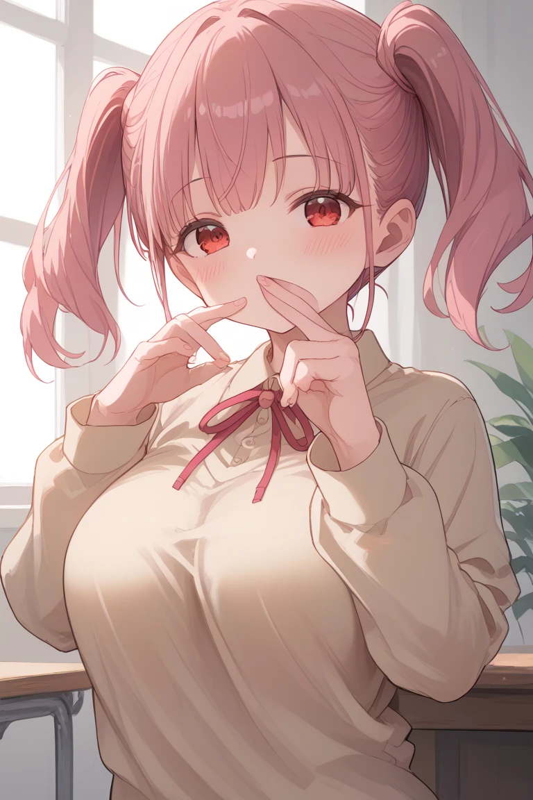 Grin, peace sign, From above, (Squint your eyes:1.2), close, One Girl, blush, sit, nsfw